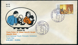 Turkey 1980 Youth Day | 3rd National Youth Philatelic Exhibition | Special Cover, Bursa, Oct. 9 - Brieven En Documenten