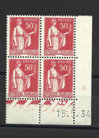 CD181-1 Coin Daté Type PAIX -YT 283  - Tirage Du  15-05-1934 Neuf * - 1930-1939