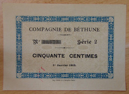 BÉTHUNE - GRENAY ( 62 - PAS-DE-CALAIS)  50 Centimes 1 Janvier 1915 Série 2 N° 00.673 - Bons & Nécessité