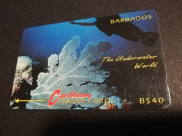 BARBADOS   $40-  Gpt Magnetic     BAR-9C  9CBDC    UNDERWATER   NO LOGO         Very Fine Used  Card  **6854** - Barbados (Barbuda)