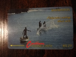 BARBADOS   $20-  Gpt Magnetic     BAR-9B  9CBDB    FISHERMAN  NO LOGO         Very Fine Used  Card  ** 6855** - Barbados (Barbuda)