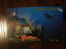 CAYMAN ISLANDS  CI $ 7,50  CAY-3A CONTROL NR 3CCIA   ON SILVER UNDERWATER  OLD LOGO     Fine Used Card  ** 6860** - Cayman Islands