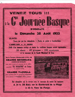 HENDAYE - Affiche Du Programme  Grande JOURNEE BASQUE D'HENDAYE - 28 Aout 1932 - Afiches