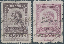 Brasil - Brasile - Brazil,Revenue Stamp Tax Fiscal,National Treasure,3$000 & 4$000 OURO,Used - Service