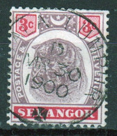 Selangor 1895 Single Three Cent Tiger Definitive Stamp In Fine Used Condition. - Selangor