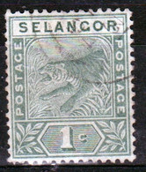 Malaya Selangor Queen Victoria 1891 Tigers One Cent Green In Fine Used - Selangor