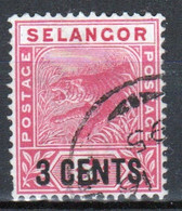 Selangor 1894 Single Three Cent Overprint On Five Cent Rose Tiger Definitive Stamp. - Selangor