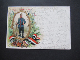 Künstler Relief AK Lithographie 1903 Soldat In Uniform Mit Gewehr Stempel Mülhausen (Els) Nach Todtnau Mit Ank. Stempel - Other Wars
