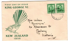 New Zealand 1938 King George VI Definitives Half Penny Pair On Cover ,sent To Australia - Covers & Documents