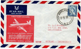 New Zealand 1958  First Flight Auckland-christchurch,souvenir Cover - Brieven En Documenten