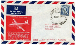 New Zealand 1958  First Flight Christchurch-Auckland,souvenir Cover - Brieven En Documenten