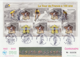 Enveloppe  FDC  Grand  Format  1er  Jour    FRANCE  Bloc  Feuillet   Centenaire  Du   TOUR  DE   FRANCE   Cycliste  2003 - 2000-2009