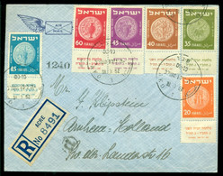 Israel 1952 Registered Airmail Cover Old Jewish Coins ALL WITH TABS Michel Issued 30-3-1952 Cancelled 31-3-1952 - Lettres & Documents