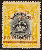 1906-07 4c On 12c Black & Yellow Surcharge With NO STOP AFTER 'CENTS' Variety, SG 144a, Unused No Gum, Fresh & Very Scar - Straits Settlements