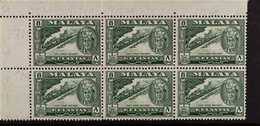 KELANTAN 1961-63 8c Deep Green Pictorial, SG 100a, Never Hinge Mint Upper Left Corner BLOCK Of 6, Very Fresh. (6 Stamps) - Non Classificati