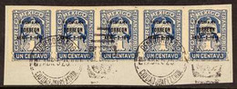 1914 1c Deep Blue Victory Of Torreon Overprint (Scott 362, SG CT10), Very Fine Used Horizontal STRIP Of 5 On Piece Tied  - Mexico