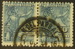 1934 50c Dull Blue National University (Scott 703, SG 549), Cds Used Horizontal PAIR, Scarce. (2 Stamps) For More Images - Mexico