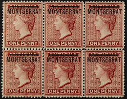 1876-83 1d Red, Watermark Reversed, SG 1x, A Fine Mint Horizontal Block Of Six, With Five Being Never Hinged, A Rare Cla - Montserrat
