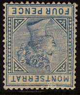 1880 4d Blue WATERMARK INVERTED Variety, SG 5w, Unused No Gum, Some Surface Rubbing, Very Rare. For More Images, Please  - Montserrat