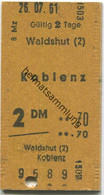 Deutschland - Waldshut Koblenz - Fahrkarte 2. Klasse DM -.70 1961 - Europe