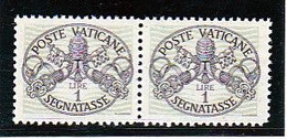 1946 Vaticano Vatican SEGNATASSE RIGHE LARGHE CARTA GRIGIA 1 Lira (16/I) X 2 Coppia MNH** Firm.Biondi - Segnatasse