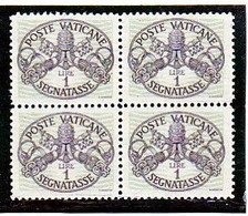 1946 Vaticano Vatican SEGNATASSE RIGHE LARGHE CARTA GRIGIA Quartina 1 Lira (16/I) MNH** Firma Biondi Bl.4 - Postage Due