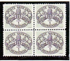 1946 Vaticano Vatican SEGNATASSE RIGHE LARGHE CARTA GRIGIA Quartina 1 Lira (16/I) MNH** Firma Biondi Bl.4 - Portomarken