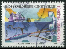 Turkey 1991 Mi 2924 C O, Map Cable Laying Ship, Submarine Cable | Telephone Receiver - Oblitérés