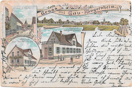 Gruß Aus Gau-Köngernheim, Lithographie Mit Wirtschaft Zum Darmstädter Hof U. Specerei Georg Lauer U.a., 1901 Gel. - Altri