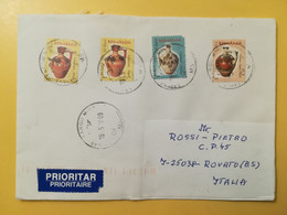 2009 BUSTA COVER ROMANIA ROMANA ROUMANIE BOLLO CERAMIC PRIORITY  OBLITERE' TARGU FOR ITALY - Brieven En Documenten