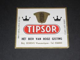 Oud Etiket TIPSOR Brouwerij BEIRENS Te WOMMELGEM - Bier