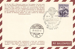 ÖSTERREICH - POSTKARTE TAG DER LUFTFAHRT 28.4.1957 HOLLABRUNN / ZO37 - Globos