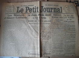 WWI Quotidien Le Petit Journal 8 Aout 1916 Les Martyrs D'alsace Lorraine Verdun Bataille De La Somme - Le Petit Parisien