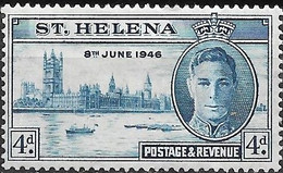 ST HELENA 1946 Victory - Houses Of Parliament, London - 4d - Blue MH - St. Helena