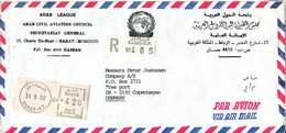 Morocco Registered Air Mail Cover With Meter Cancel Sent To Denmark 31-5-1982 (From Arab Civil Aviation Council Secretar - Marokko (1956-...)