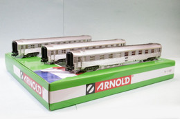 Arnold - Coffret 3 Voitures DEV INOX A9 + A5r + B10 SNCF ép. IV Réf. HN4338 Neuf N 1/160 - Scompartimento Viaggiatori