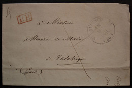 Avignon 1841  Port Payé Avec Cachet De La Mairie Au Revers Lettre Pour Le Maire De Vallabrègues Gard - 1801-1848: Voorlopers XIX