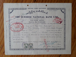 Burma / Myanmar - The Burmese National Bank Ltd. - Rangoon - 1952 - Bank & Insurance