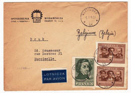 Lettre 1949 Warszawa Varsovie Pologne Poland Polska Spółdzielnia Wydawnicza Marcinelle Belgique - Cartas & Documentos