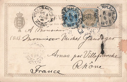 Danemark Entier Postal Carte De 1898 Avec Complément Pour La France Timbre N°22 Et 23 , Ganzsache - Cartas & Documentos