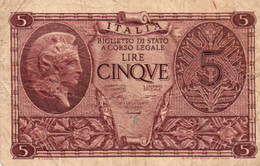 ITALIA 5 LIRE 1944 P-31a Circ. ( 1944~1946 - Luogotenenza) -Firme: Ventura-Simoneschi-Giovinco - Italië– 5 Lire