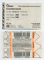 Mayence Mainz 2014. Einzelfahrkarte à 5,25 Euros. Rhein-Nahe Nahverkehrsverbund. RNN Deutsche Bahn - Europe