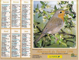 Almanach Du Facteur, Calendrier De La Poste, 1994 : Haute-Saône, Belfort: Rouge-gorge, Passereau Gobe-mouches. - Grand Format : 1991-00