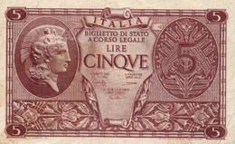 ITALIA 5 LIRE 1944 P-31c   Circ. ( 1944~1946 - Luogotenenza) -   Firme: Bolaffi / Cavallaro / Giovinco - Italië– 5 Lire