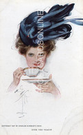 OVER THE TEACUP OLD ART COLOUR POSTCARD ARTIST SIGNED HARRISON FISHER GLAMOUR NEWMAN NEW YORK - Fisher, Harrison