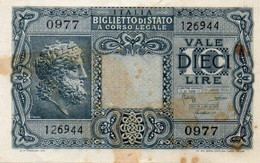ITALIA 10 LIRE 1944 P-32c   1944~1946 - Luogotenenza  - Firme: Bolaffi / Cavallaro / Giovinco - Italia – 10 Lire