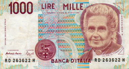 ITALIA  1000 LIRE - 1994 -MONTESSORI -  P-114b  Circ.  Firme: Antonio Fazio = Fortunato Speziali - 1000 Liras