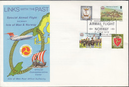 ISLE OF MAN  144-145, 147, 149, Auf Luftpostbrief, Airmail Flight To Norway 5.July 1979 - Isle Of Man
