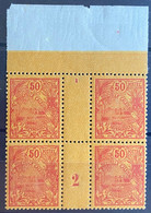 France Colonies Françaises Nelle Caledonie Manchette Millésimée 2 (1912) N°100** 50c Rouge Sur Orange Fraicheur Postale - Unused Stamps