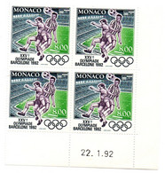 MONACO -- Bloc De 4 Timbres Coin Daté 22.1.1992 Neuf ** 8 F Jeux Olympique D' été 1992 à Barcelone - Unused Stamps